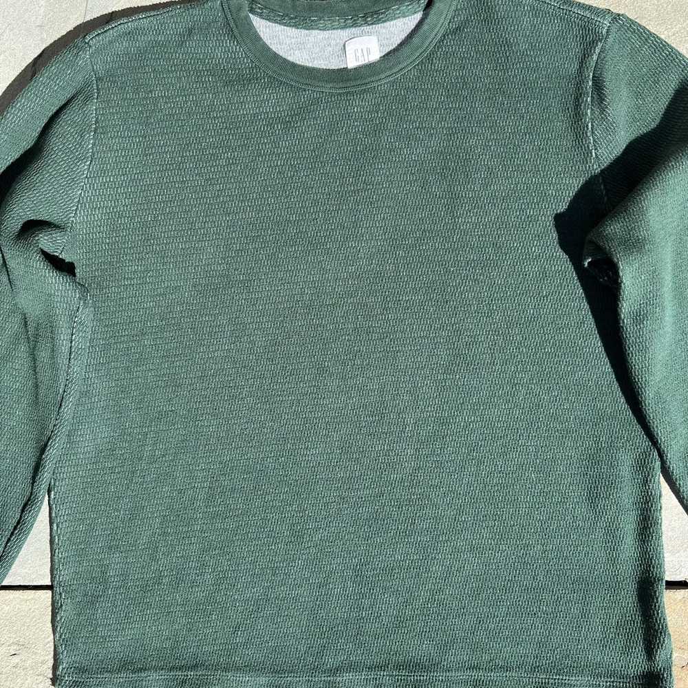 Gap 2 Tone Waffle Knit Thermal Green and Light Gr… - image 4