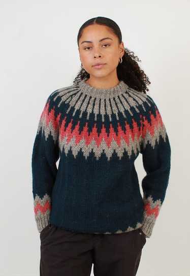 vintage grey abstract chunky knit jumper - image 1