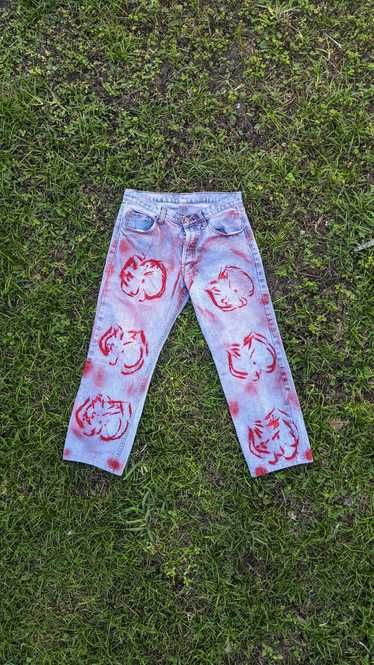Custom BOUGAINVILLEA RED SPLATTER PANTS - image 1