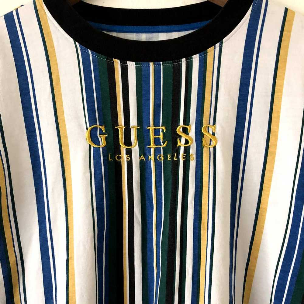 GUESS Riviera Vertical Stripe T-Shirt Embroidered… - image 2