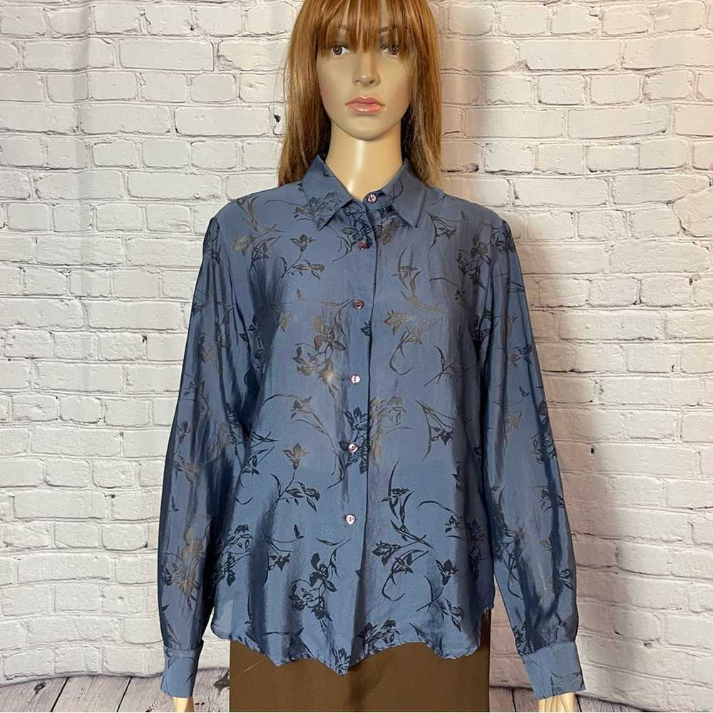 Other Jones & Co Silk Blend Blue Floral Shirt Siz… - image 1