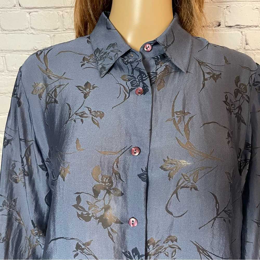 Other Jones & Co Silk Blend Blue Floral Shirt Siz… - image 2