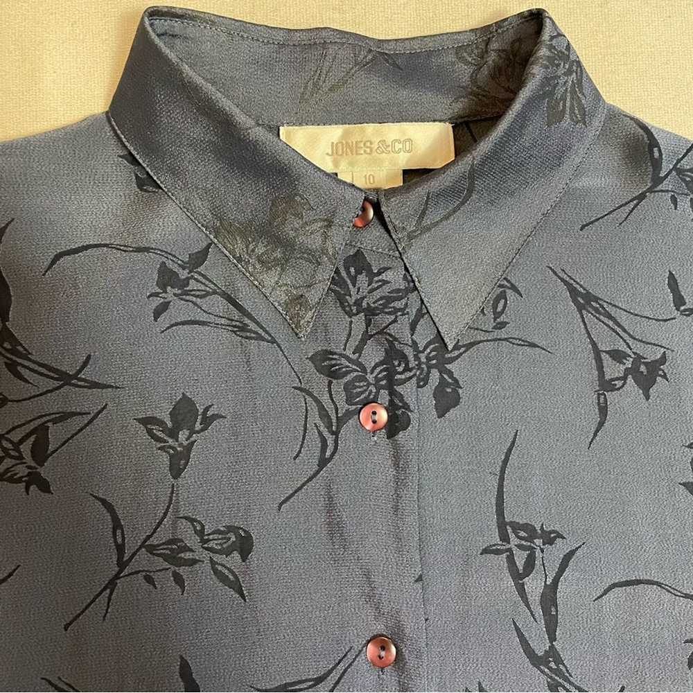 Other Jones & Co Silk Blend Blue Floral Shirt Siz… - image 3