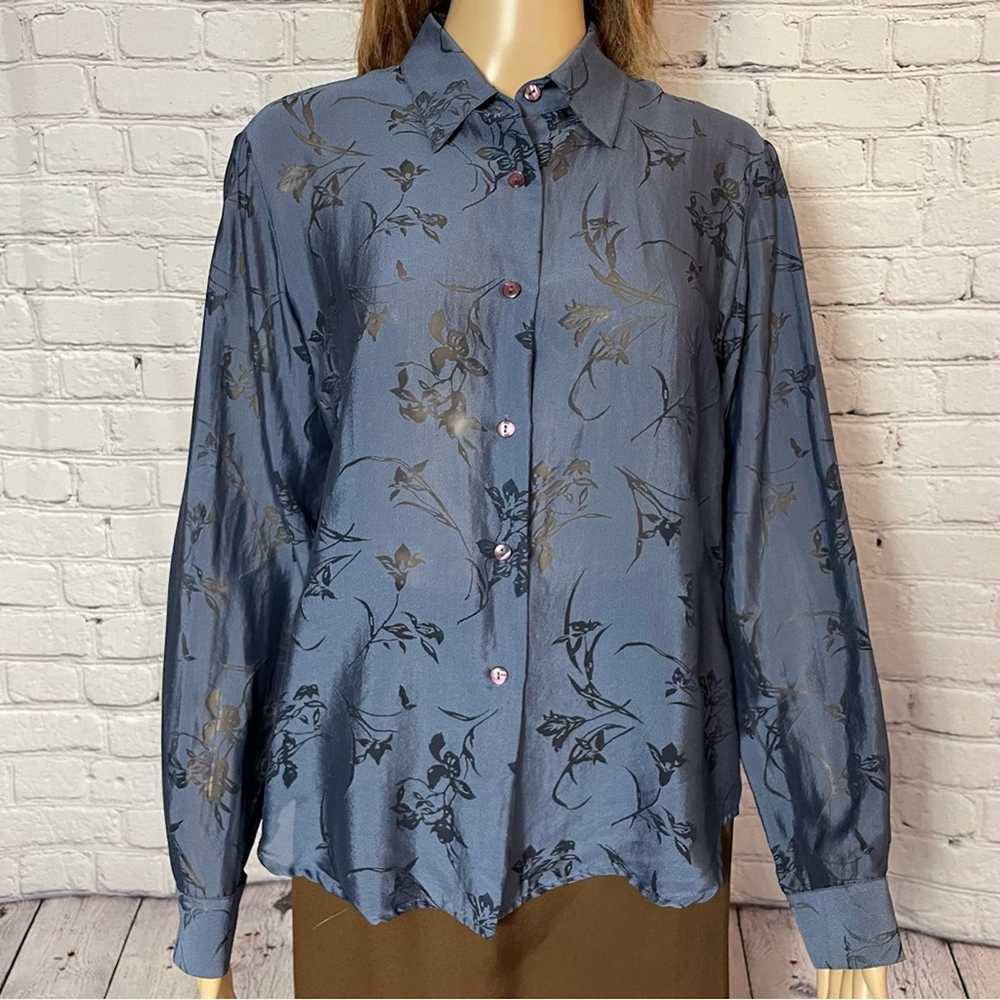 Other Jones & Co Silk Blend Blue Floral Shirt Siz… - image 9