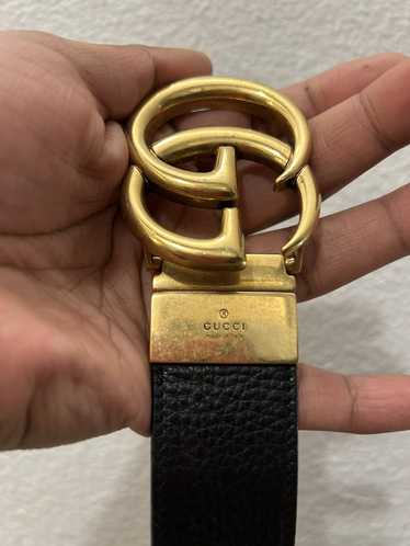 Authentic Gucci Black/Brown Pebbled Calf Leather 1973 Reversible Belt 75/30