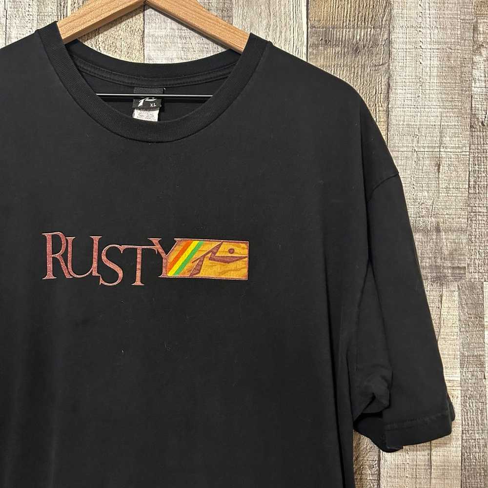 Vintage 90s Rusty Surf Black Graphic T-shirt Rast… - image 2