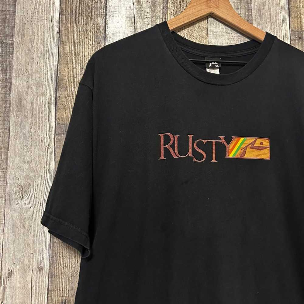 Vintage 90s Rusty Surf Black Graphic T-shirt Rast… - image 3