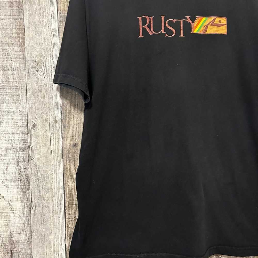 Vintage 90s Rusty Surf Black Graphic T-shirt Rast… - image 4