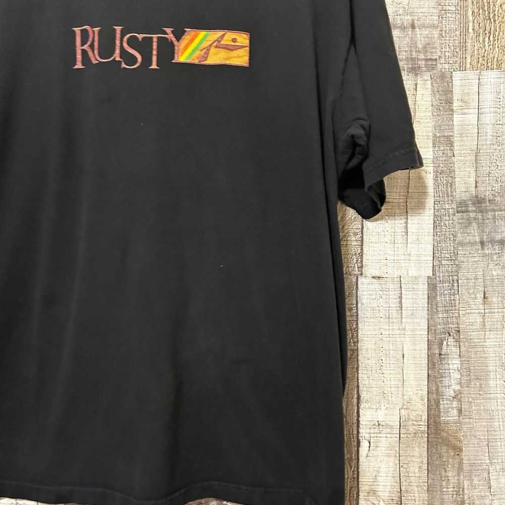 Vintage 90s Rusty Surf Black Graphic T-shirt Rast… - image 5