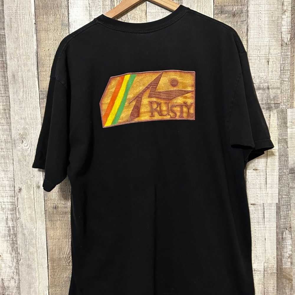 Vintage 90s Rusty Surf Black Graphic T-shirt Rast… - image 7