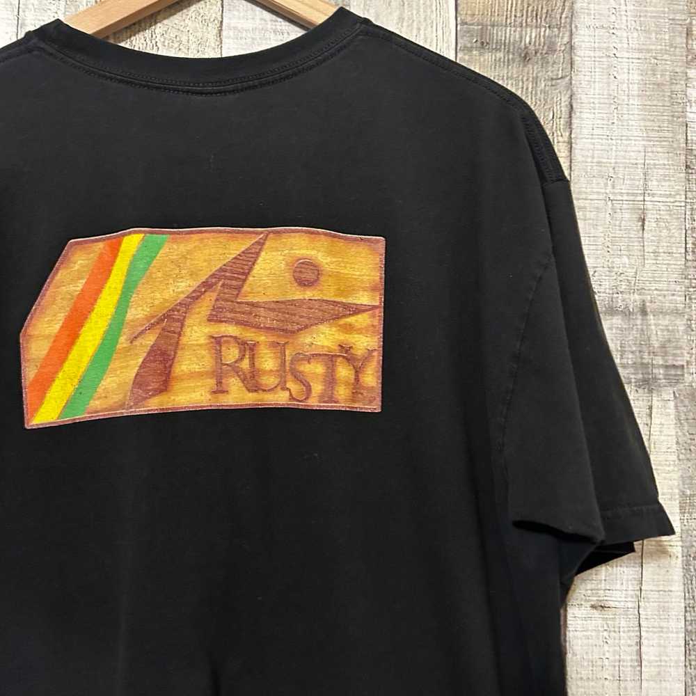 Vintage 90s Rusty Surf Black Graphic T-shirt Rast… - image 8