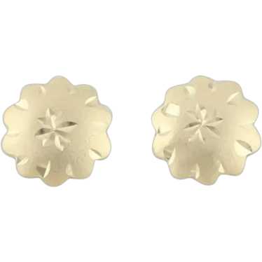14k Yellow Gold Round Flower Shape Earrings Stud … - image 1