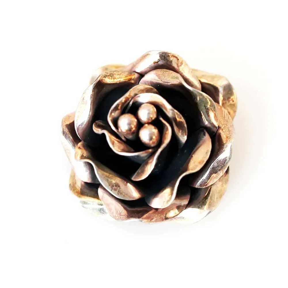 Sterling 925 Rose in Bloom Brooch, Signed - image 2