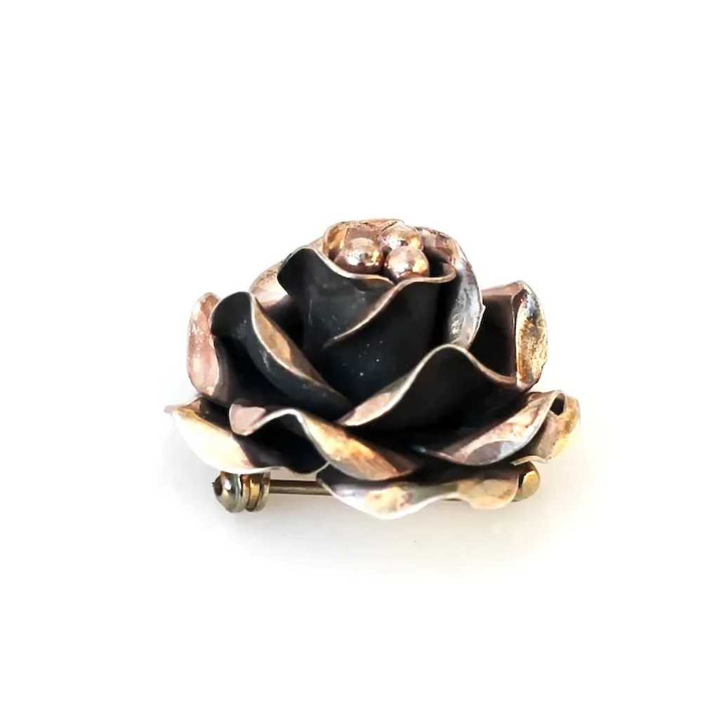 Sterling 925 Rose in Bloom Brooch, Signed - image 3