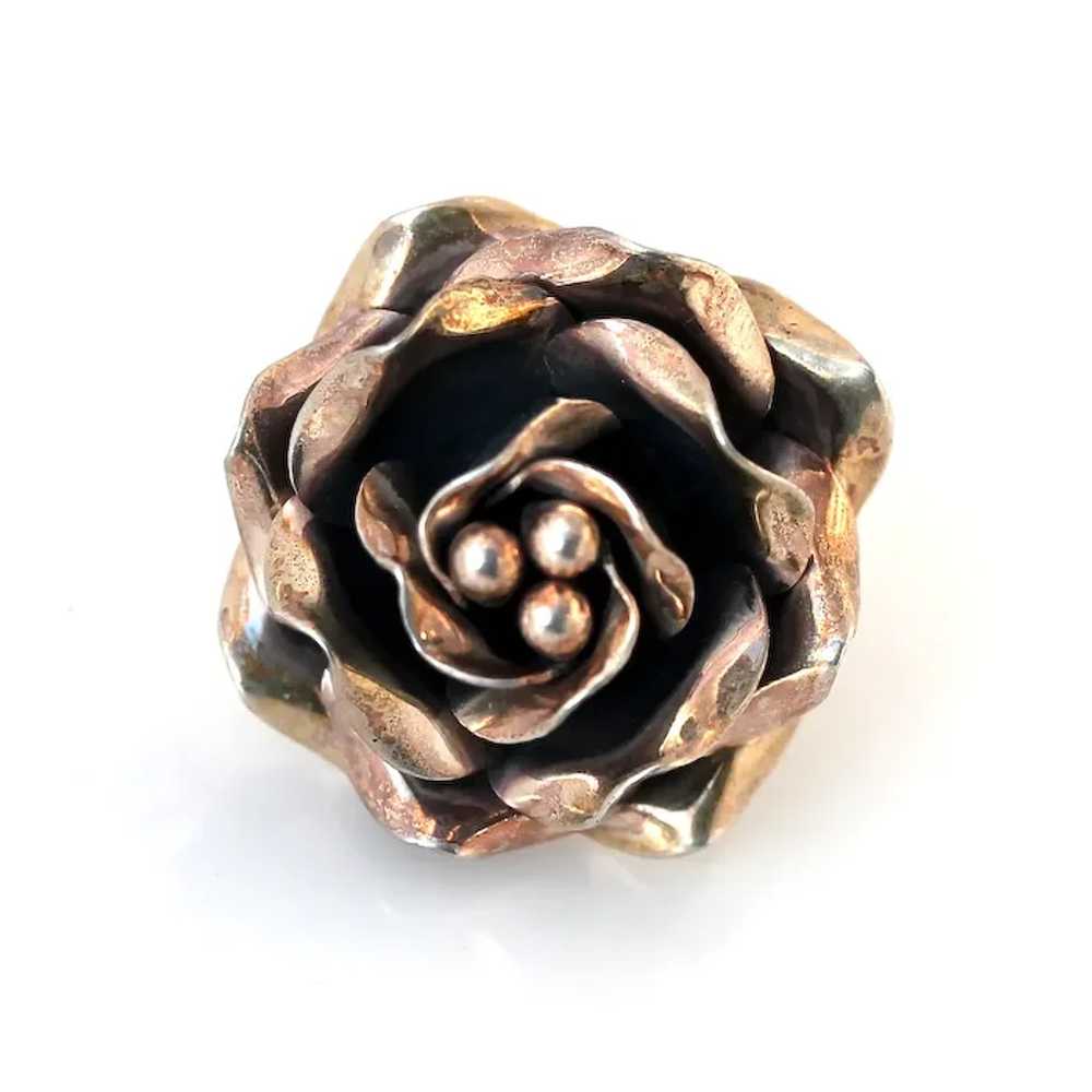 Sterling 925 Rose in Bloom Brooch, Signed - image 4