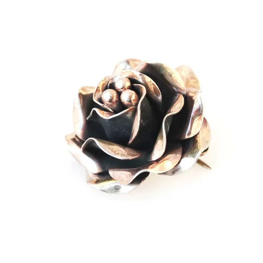 Sterling 925 Rose in Bloom Brooch, Signed - image 5