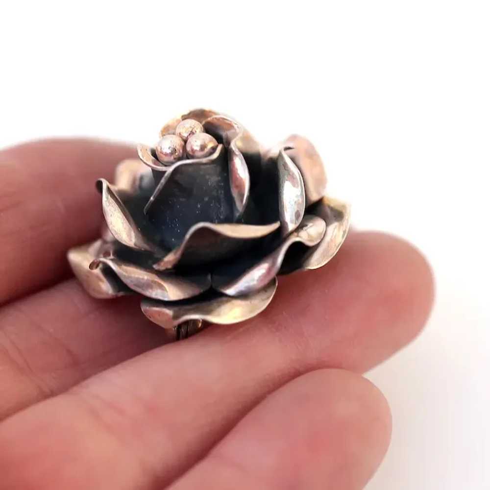 Sterling 925 Rose in Bloom Brooch, Signed - image 7