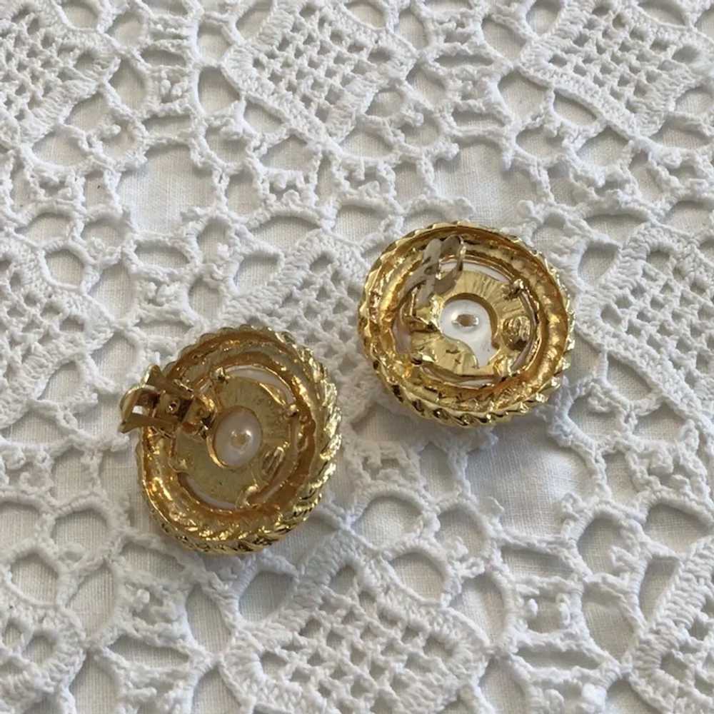 Gold Tone Swirl Faux Pearl Clip Earring - image 4