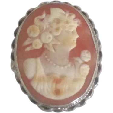 1920's Sterling Female with Flowers Cameo Brooch - image 1