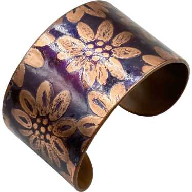 Copper Cuff Bracelet Handcrafted Wide Cuff Purple 