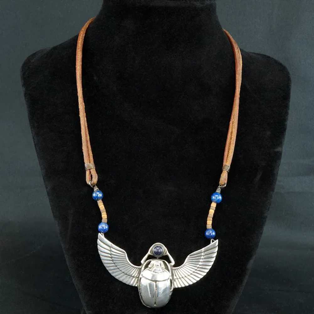 Vintage Egyptian Revival 800 Silver Winged Scarab… - image 2