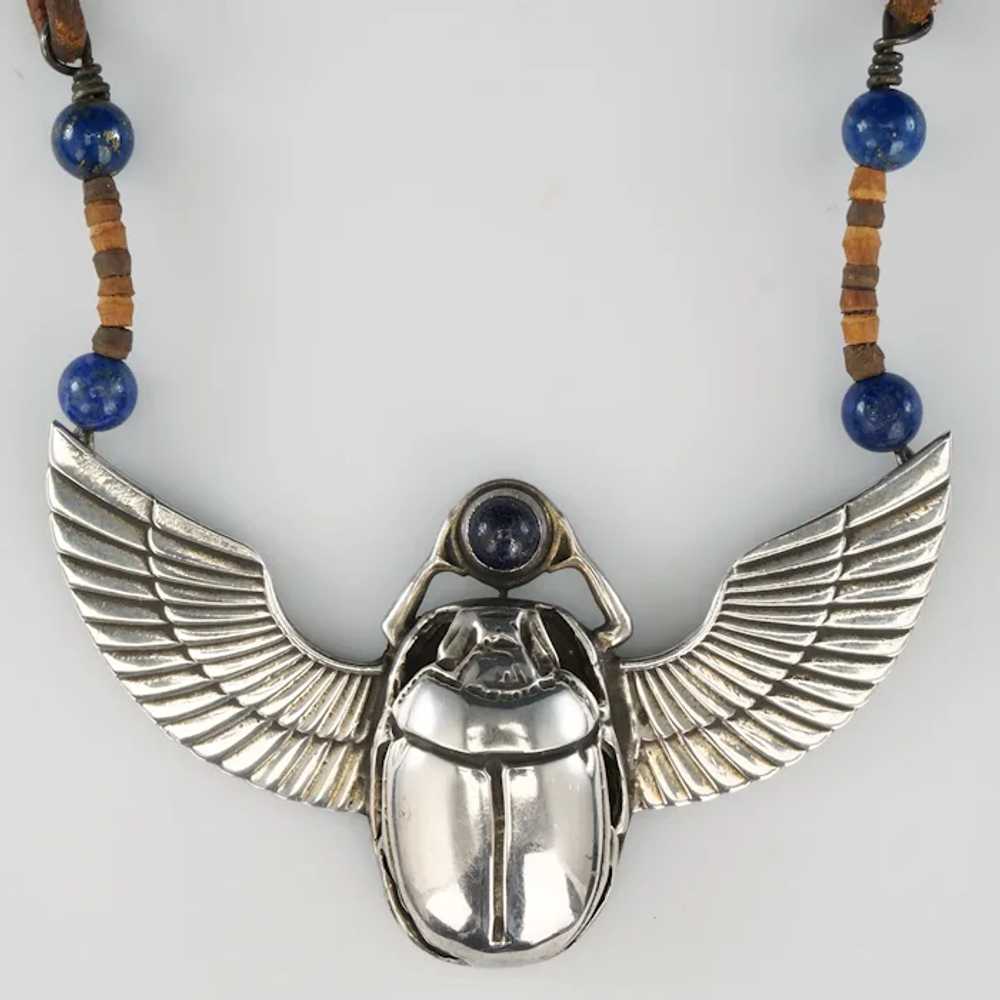Vintage Egyptian Revival 800 Silver Winged Scarab… - image 3