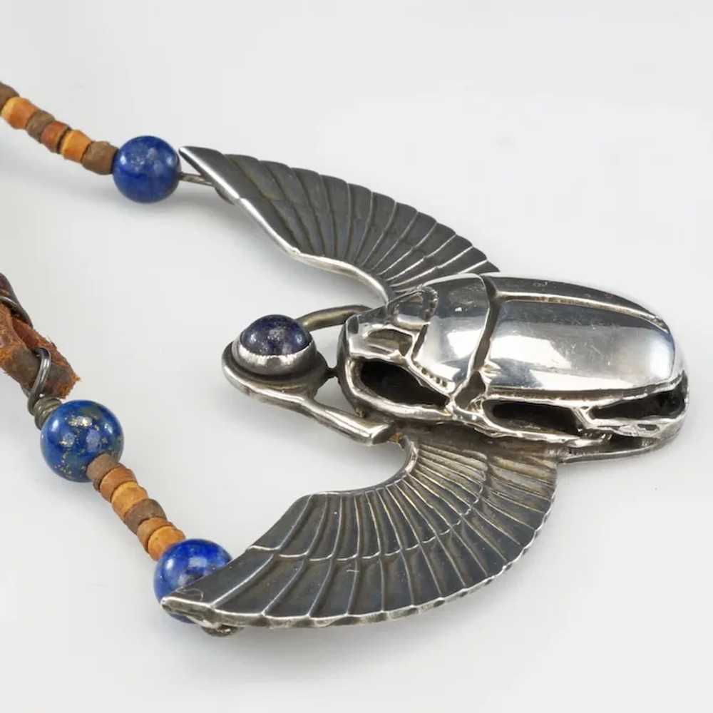 Vintage Egyptian Revival 800 Silver Winged Scarab… - image 4