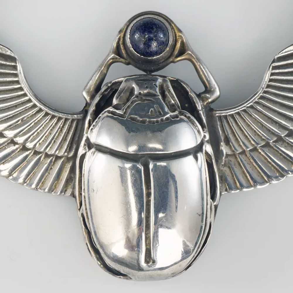 Vintage Egyptian Revival 800 Silver Winged Scarab… - image 5