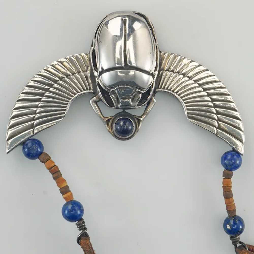 Vintage Egyptian Revival 800 Silver Winged Scarab… - image 6
