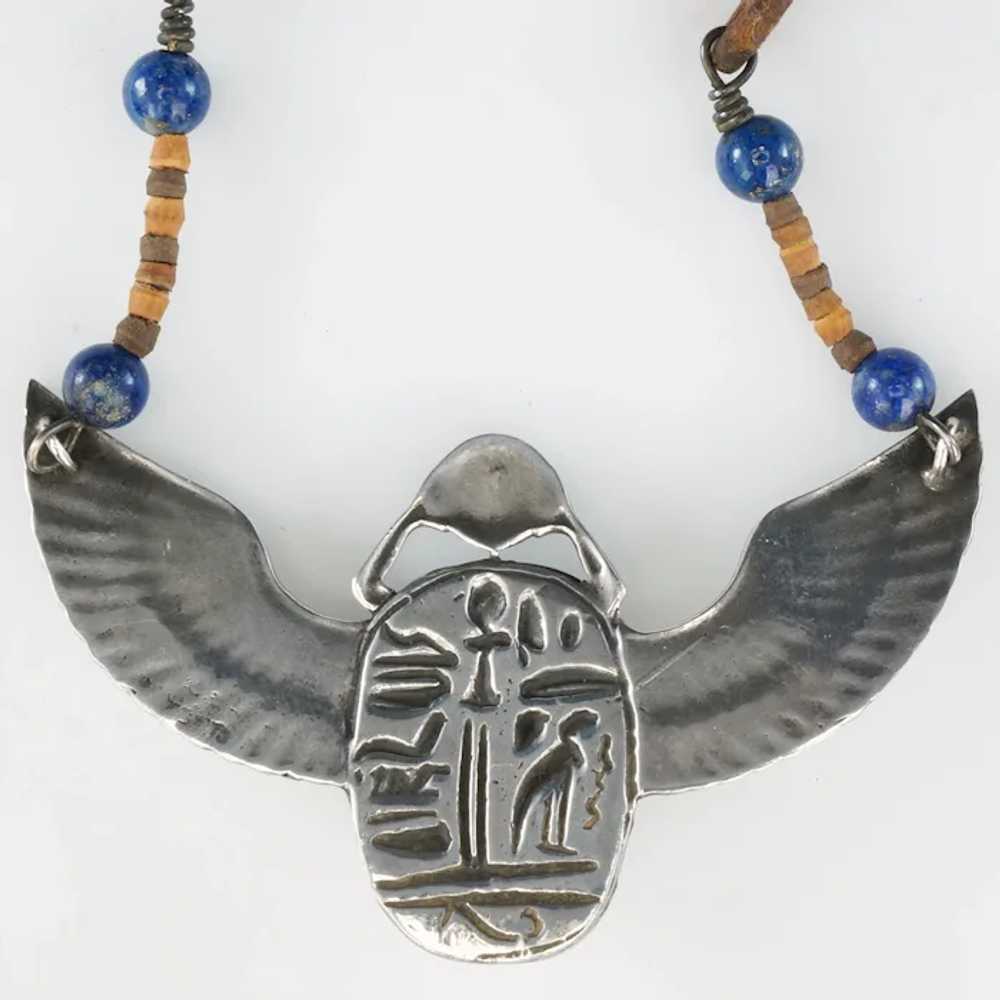 Vintage Egyptian Revival 800 Silver Winged Scarab… - image 7