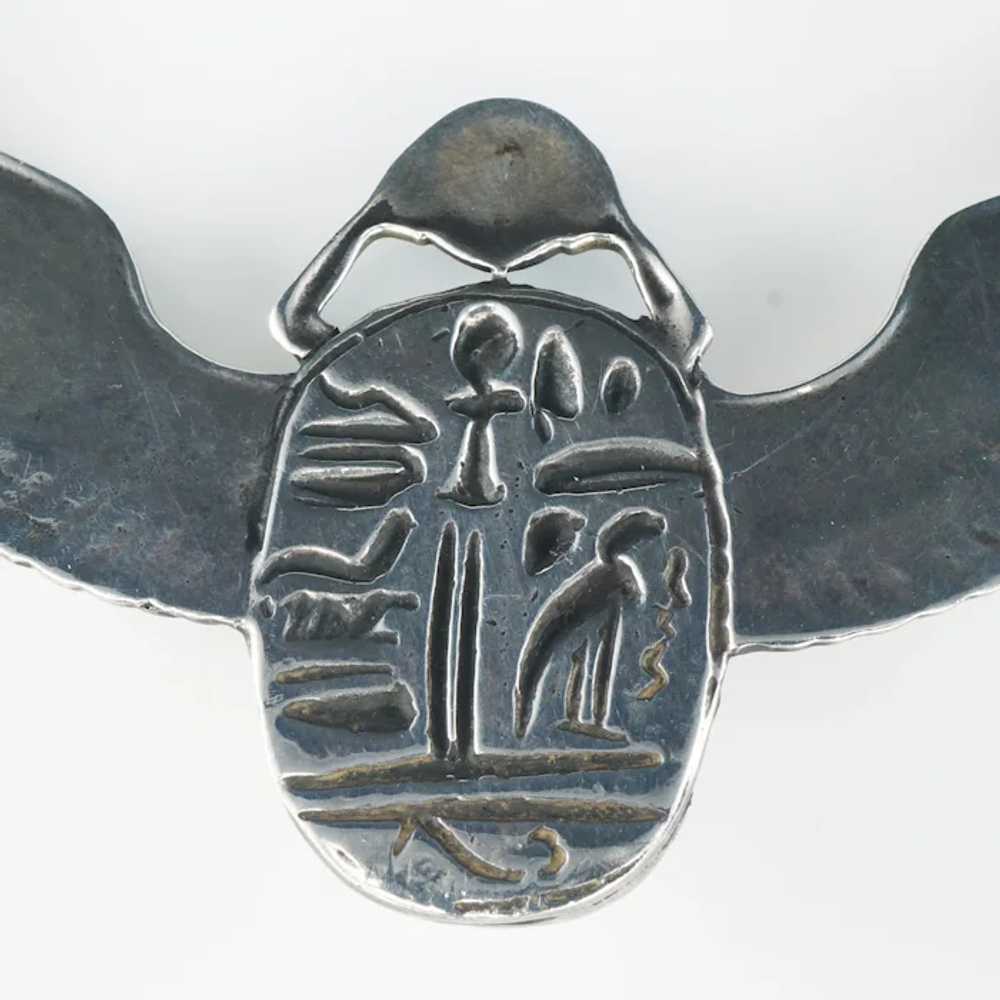 Vintage Egyptian Revival 800 Silver Winged Scarab… - image 8