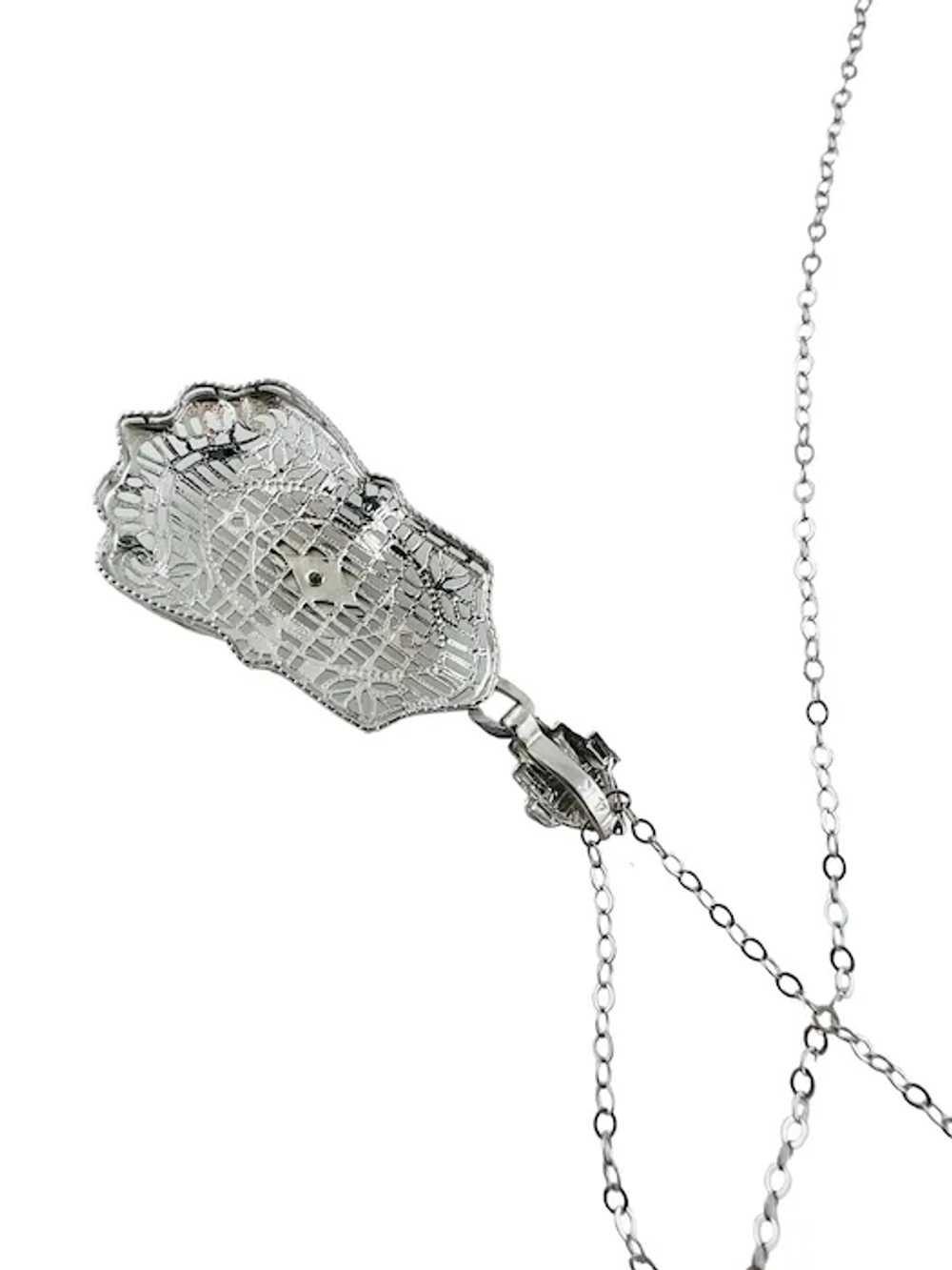14K White Gold Diamond Filigree Pendant Necklace … - image 4