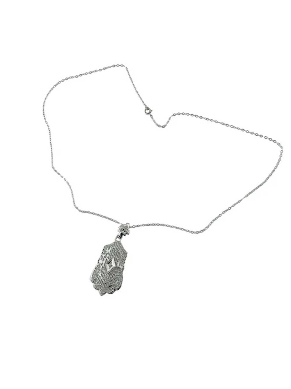 14K White Gold Diamond Filigree Pendant Necklace … - image 5