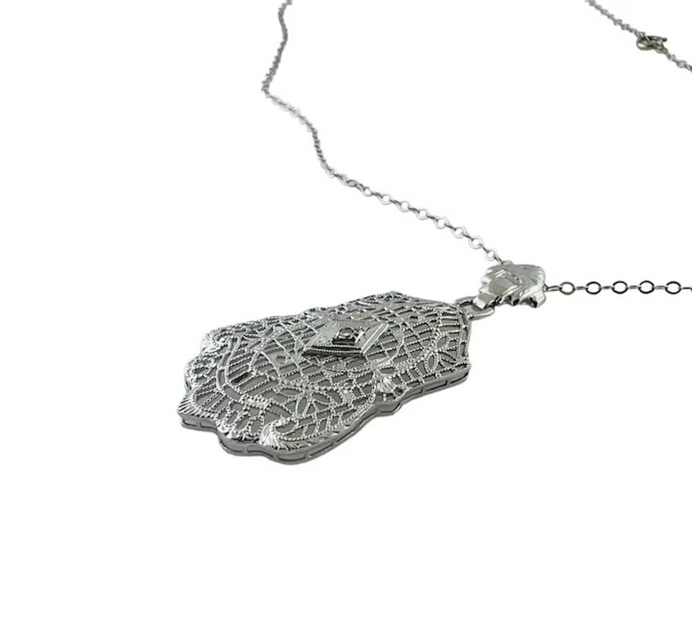 14K White Gold Diamond Filigree Pendant Necklace … - image 6