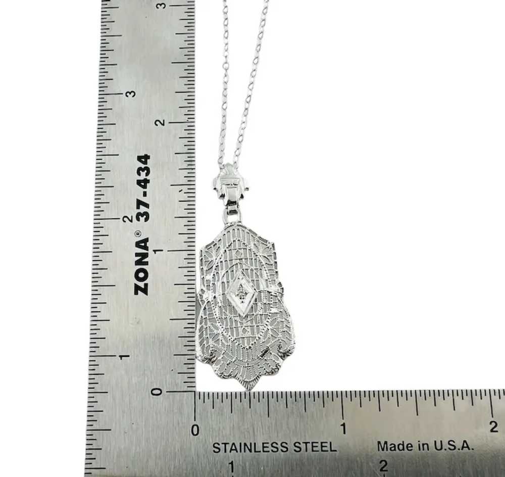 14K White Gold Diamond Filigree Pendant Necklace … - image 7