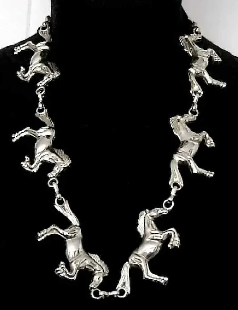 Vintage Horse Necklace Silver Tone Equine Belt - image 2