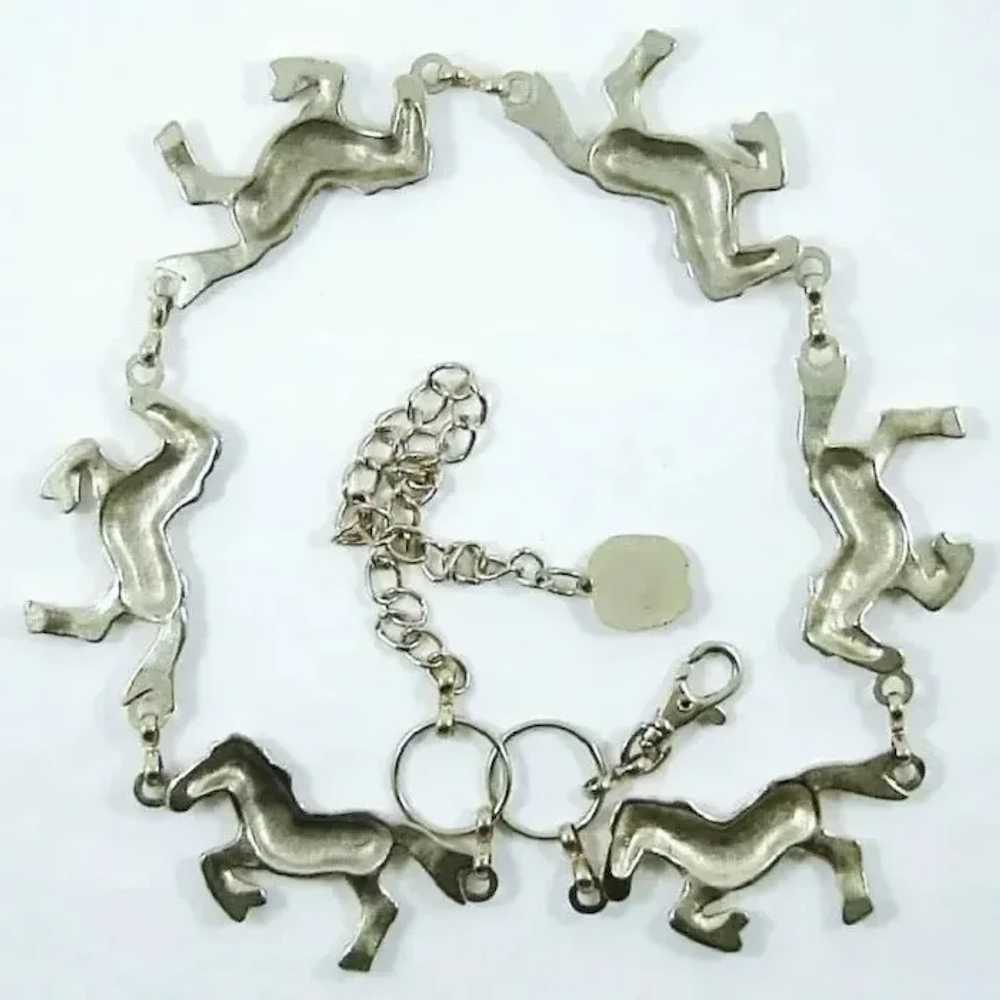 Vintage Horse Necklace Silver Tone Equine Belt - image 4