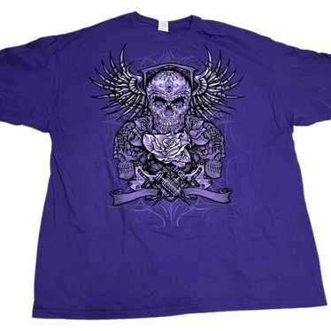 Vtg Gilden Tag Cotton Print Skull T-shirt 3X - image 1