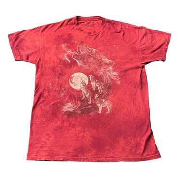 The Mountain Wolf Howling Moonlight Red Shirt Adu… - image 1