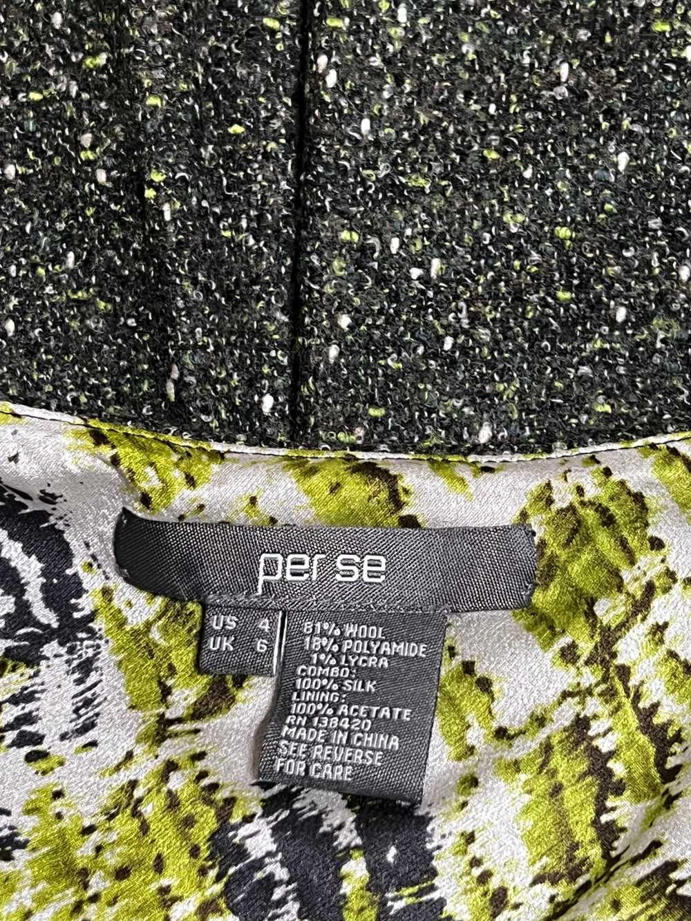 Per Se Green Print Tweed Wool A Line Skirt Size 4 - image 4