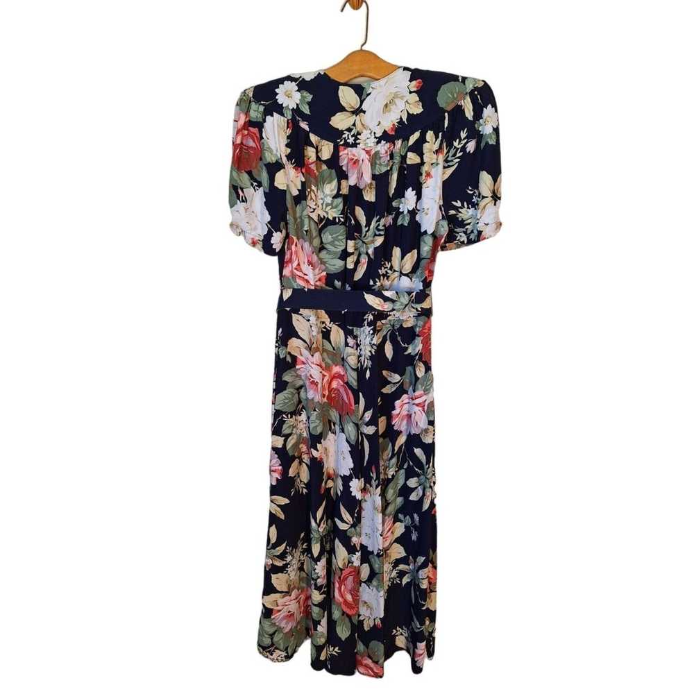 Vintage 80s does 40s Navy Floral Rayon Dress Wome… - image 5