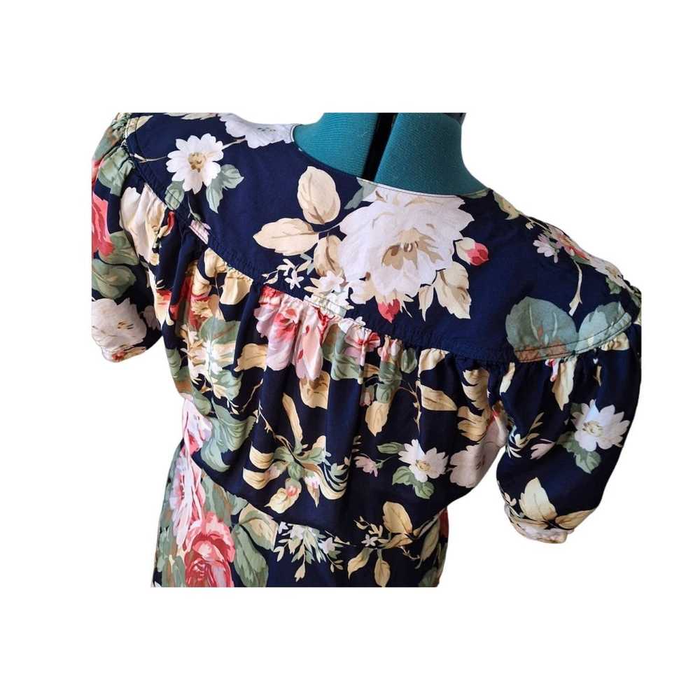 Vintage 80s does 40s Navy Floral Rayon Dress Wome… - image 9