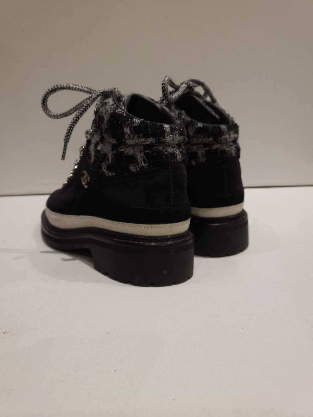 Chanel Chanel Black Suede and Tweed Lace up Ankle… - image 7