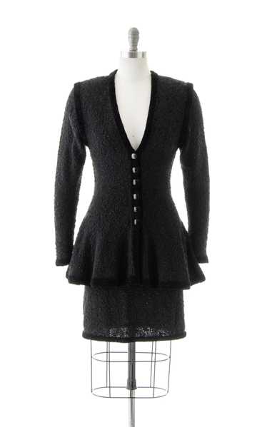 1980s Chenille Knit Peplum Jacket Skirt Suit | sma