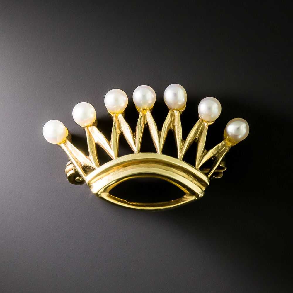 Mid-20th Century Pearl Crown Brooch - image 1