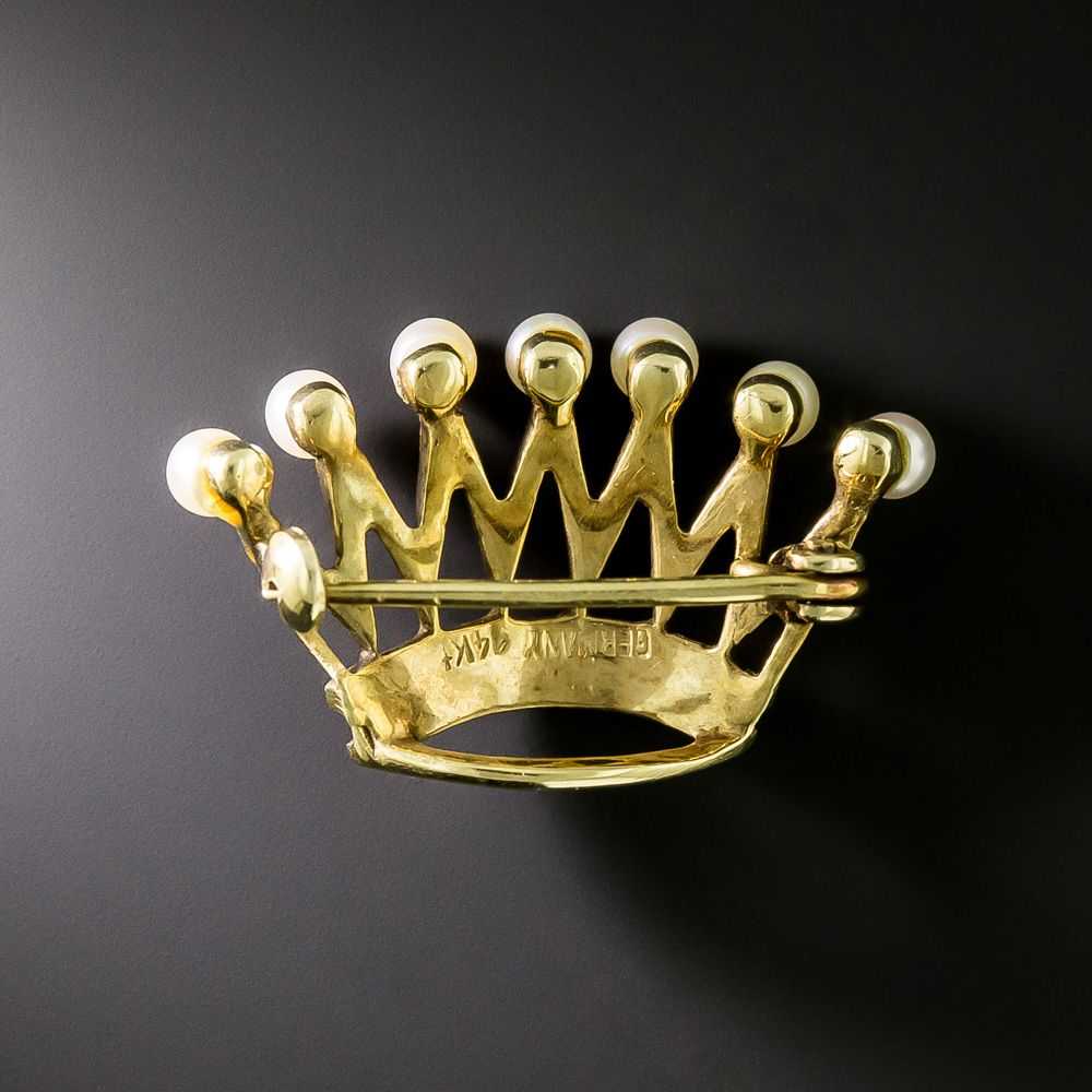 Mid-20th Century Pearl Crown Brooch - image 2