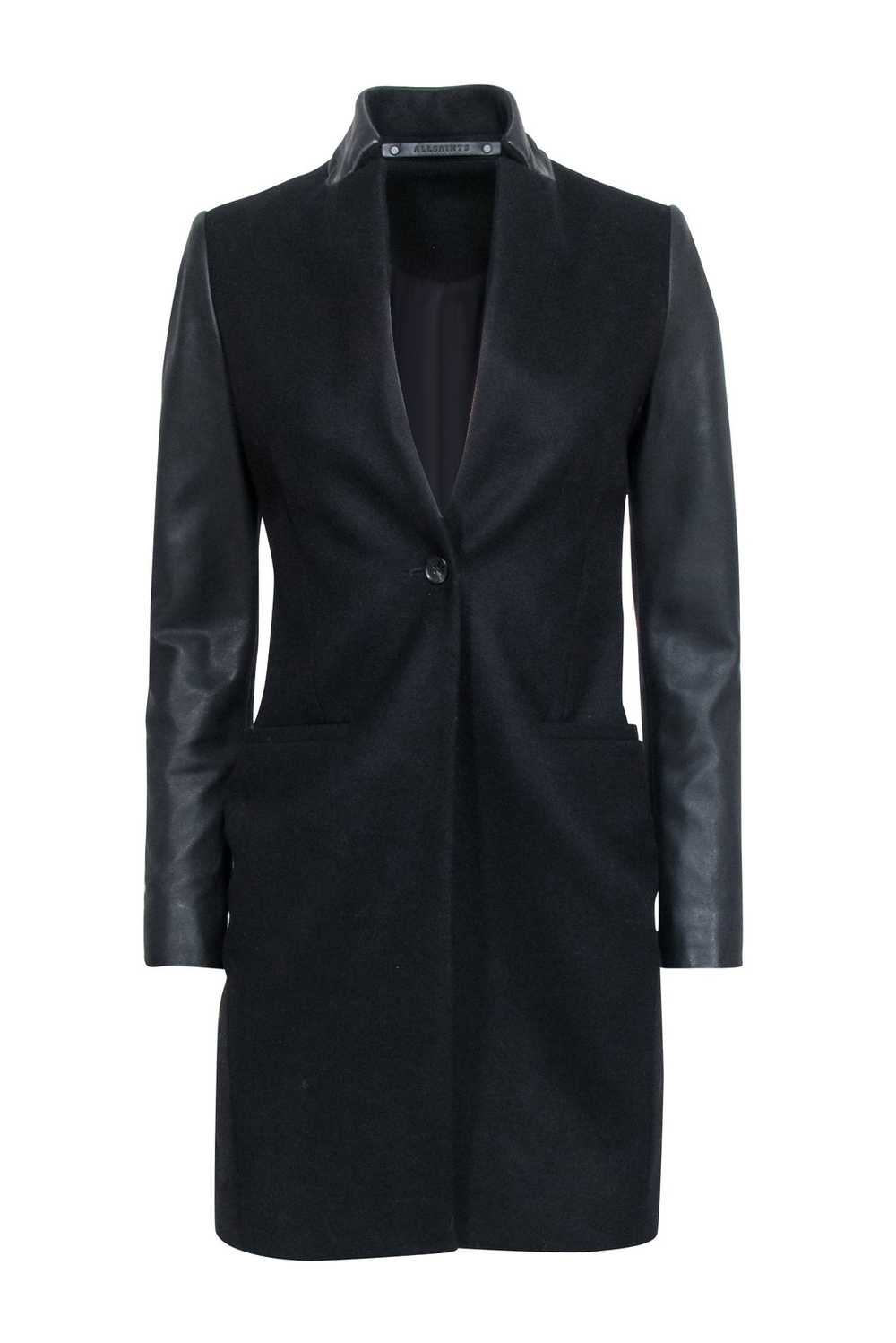 All Saints - Black Wool Blend Coat w/ Lamb Leathe… - image 1