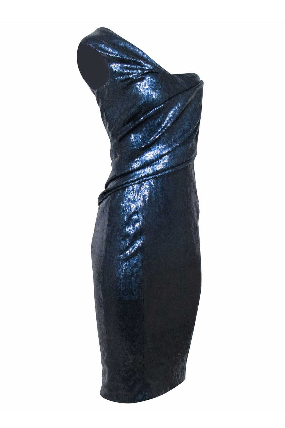 Donna Karan - Navy Sequins One Shoulder Dress Sz 6 - image 2
