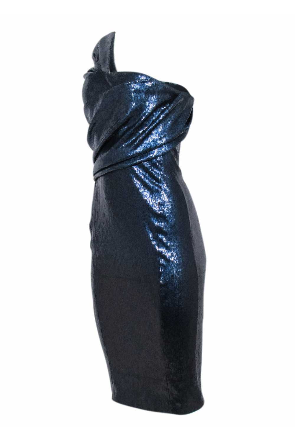 Donna Karan - Navy Sequins One Shoulder Dress Sz 6 - image 3