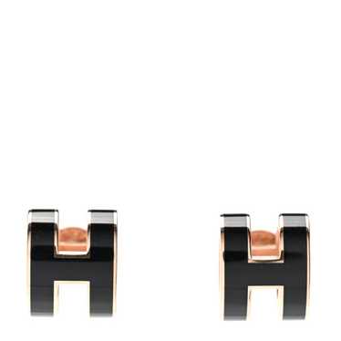 HERMES Rose Gold Lacquered Pop H Earrings Black